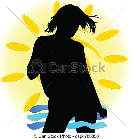 450x470 Girl Silhouette And Summer Illustration Vector Clipart