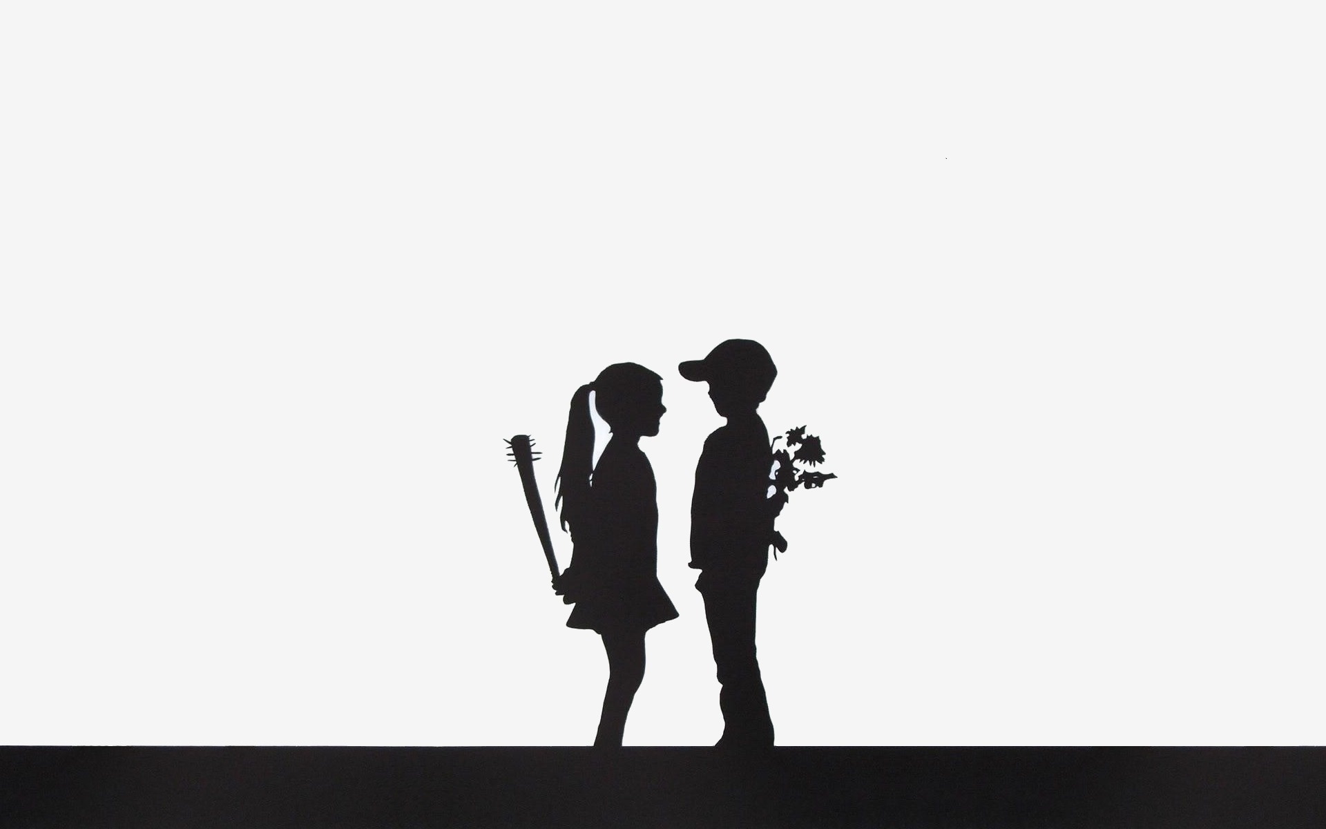 1920x1200 Wallpaper Illustration, Flowers, Silhouette, Brand, Boy, Girl