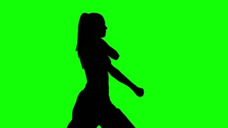 320x180 Young Girl Shows Different Elements Karate. Green. Silhouette