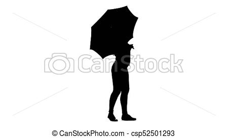 450x272 Girl With Umbrella In Hands. Silhouette. White Background