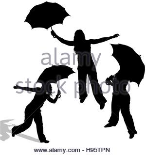 300x320 Illustration Silhouette Of Girl Holding Umbrella Blowing Away