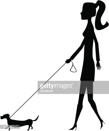 378x453 Girl Walking Dog Silhouette Stock Vectors