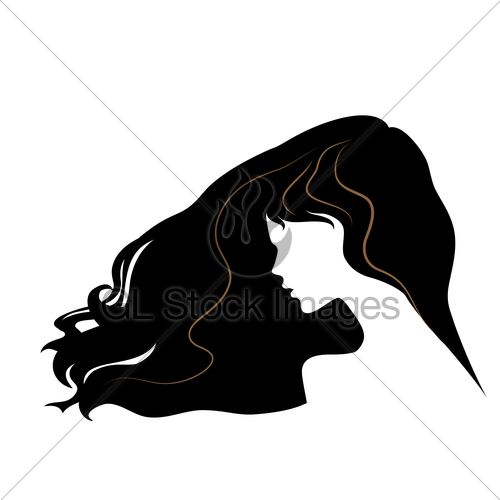 500x500 Silhouette Of A Beautiful Girl With Flying Long Hair. Vec Gl
