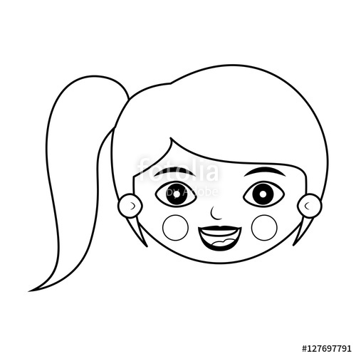 500x500 Front Face Girl Silhouette With Side Ponytail Vector Illustration