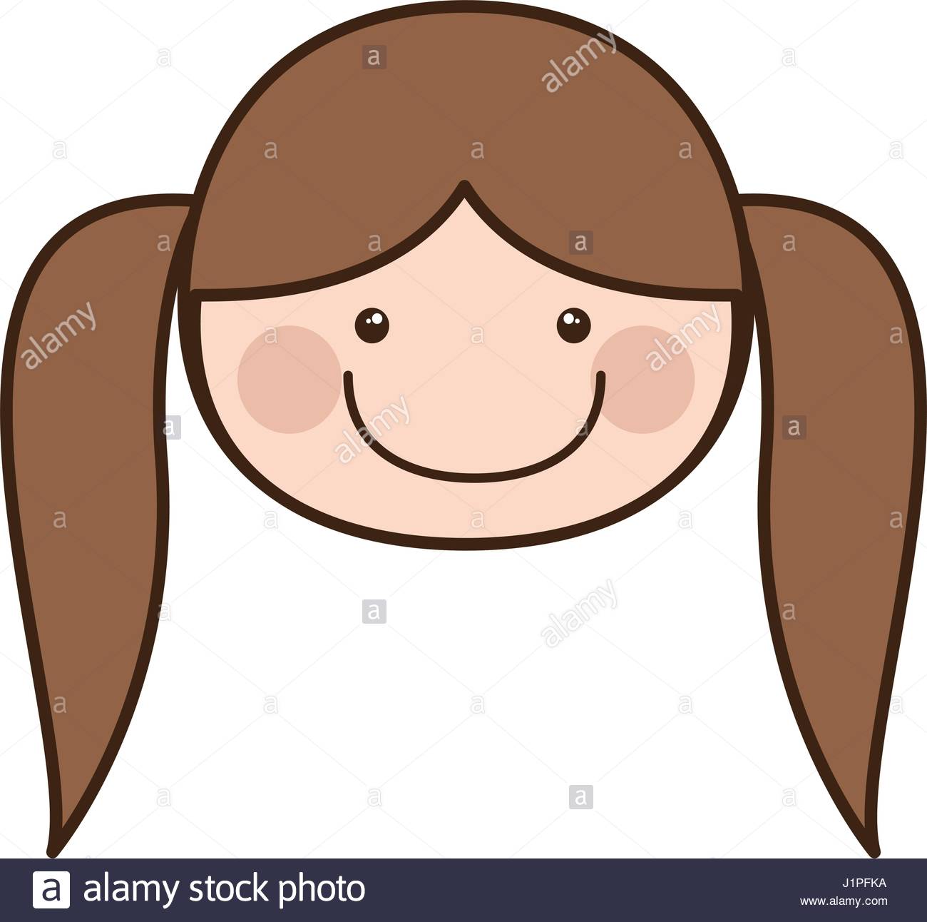 1300x1292 Color Silhouette Cartoon Front Face Girl With Pigtail Hair Stock