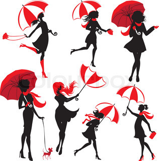 316x320 Beautiful Young Girl Face Silhouette With Black Umbrella On Rainy