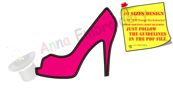 570x291 Princess Shoe Applique Design,princess Slipper Machine Embroidery