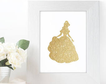 340x270 Gold Glitter Mickey Minnie Kissing Silhouette 5x7