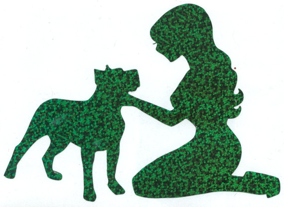 570x415 Pitbull And Pin Up Silhouette Green Glitter Vinyl Decal