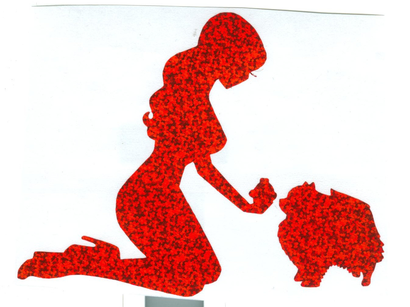 1345x1009 Pomeranian And Pin Up Silhouette, Red Glitter Vinyl Decal