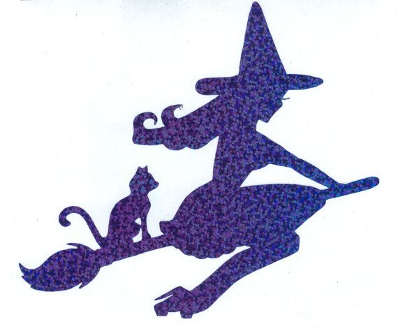570x477 Cat And Pin Up Witch Silhouette, Blue Glitter Vinyl Decal Witch