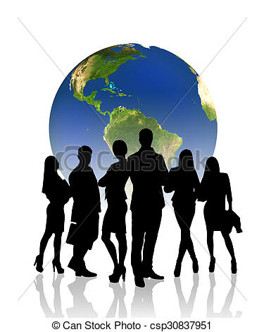375x470 People Silhouettes In Front Of The Globe. Silhouettes Of Stock