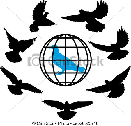 450x434 Doves Silhouette Against The Background Of Globe World Vector