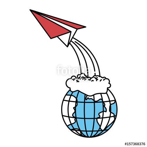 500x500 Color Sectors Silhouette Of Earth Globe And Paper Plane Flying
