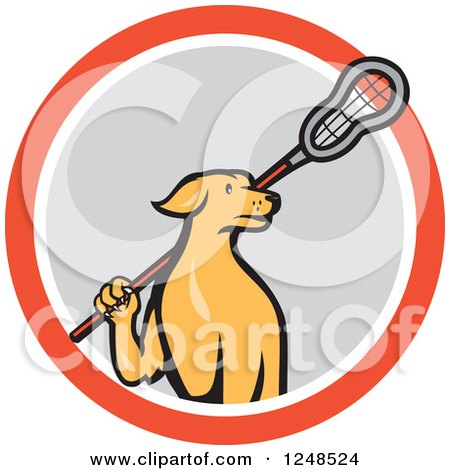 450x470 Cartoon Of A Retro Orange Dog Carrying A Lacrosse Stick