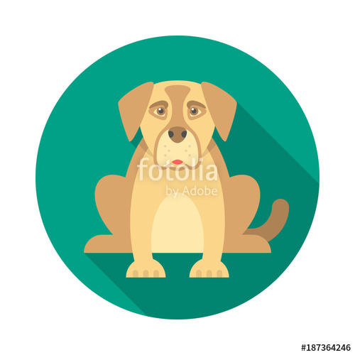 500x500 Dog Circle Icon With Long Shadow. Flat Design Style. Dog Simple