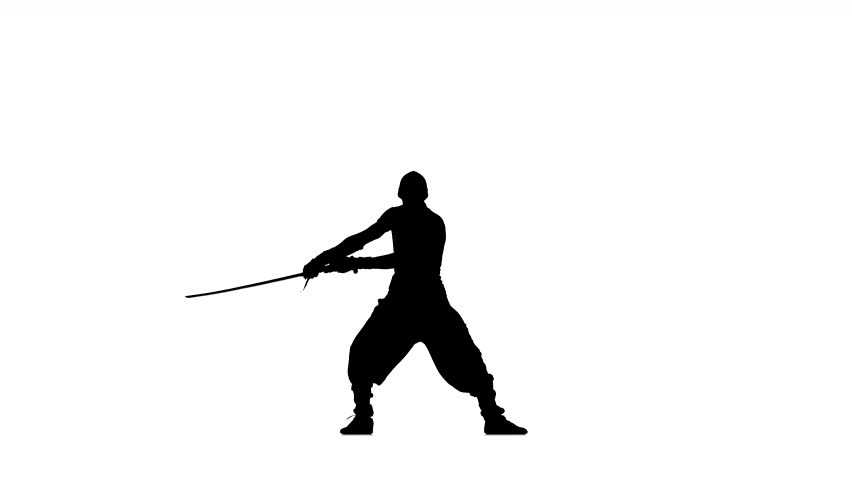 852x480 Silhouette Of Man With Sword On White Background, Martial Arts