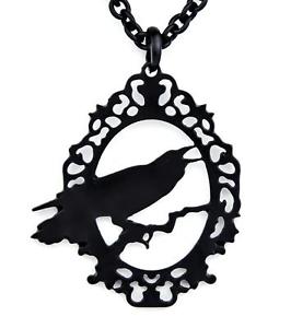 266x300 Black Raven Silhouette Necklace Edgar Alan Poe Pendant Elegant