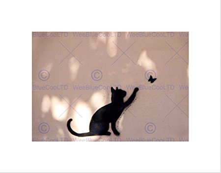 450x352 Cat Butterfly Silhouette Graffiti Black Frame Framed Art Print
