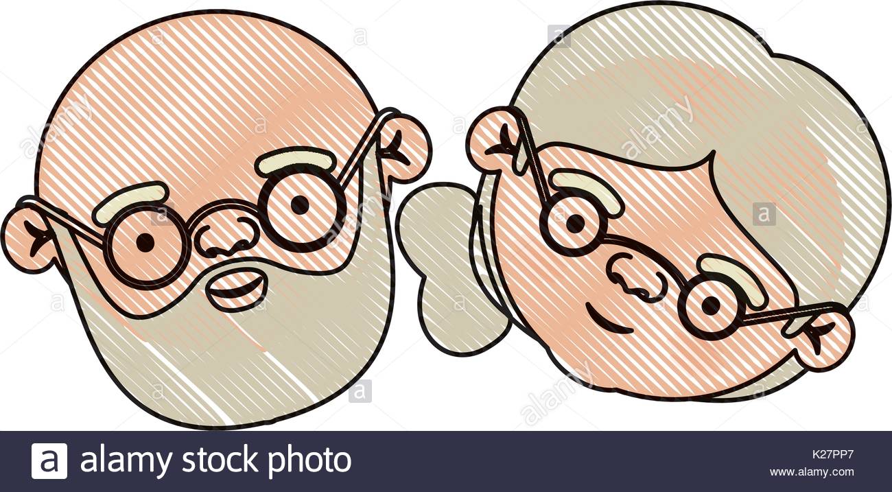 1300x717 Color Crayon Silhouette Of Face Of Elderly Couple Bald Grandfather