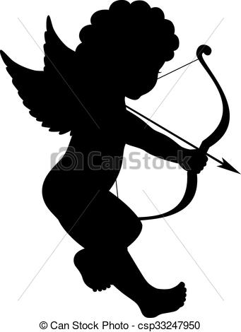 341x470 Cupid Shooting Arrow Silhouette. Black Vector Silhouette