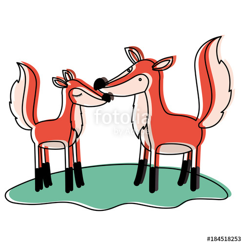 500x500 Fox Couple Over Grass In Watercolor Silhouette Vector Illustration