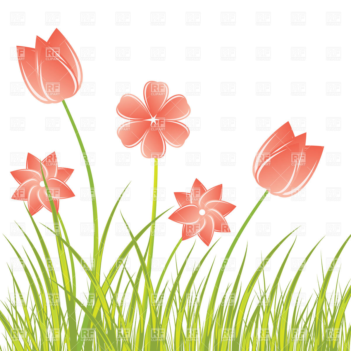 1200x1200 Stylized Hand Drawn Flowers In The Fresh Grass Royalty Free Vector