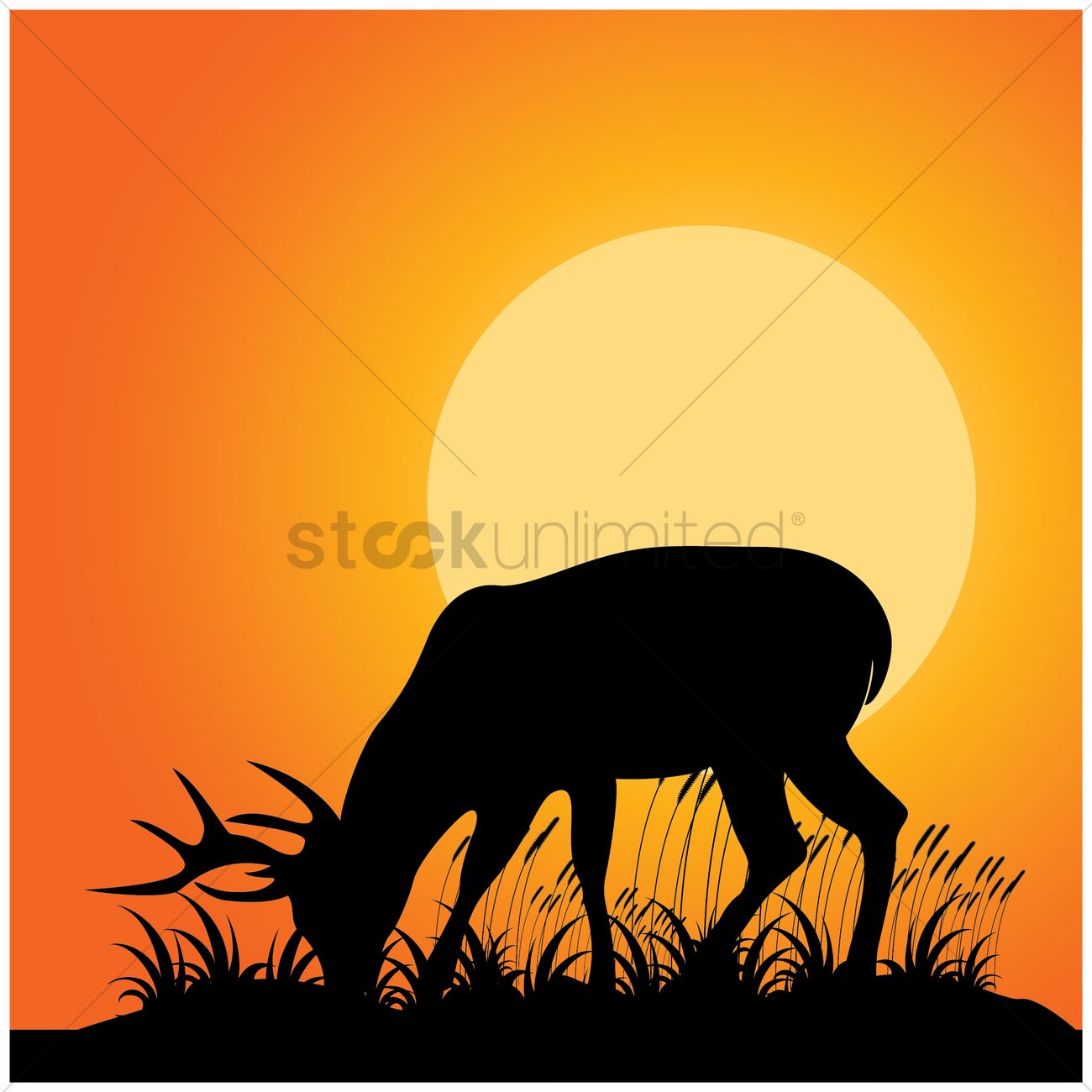 1300x1300 Silhouette Of Reindeer Eating Grass Vector Image
