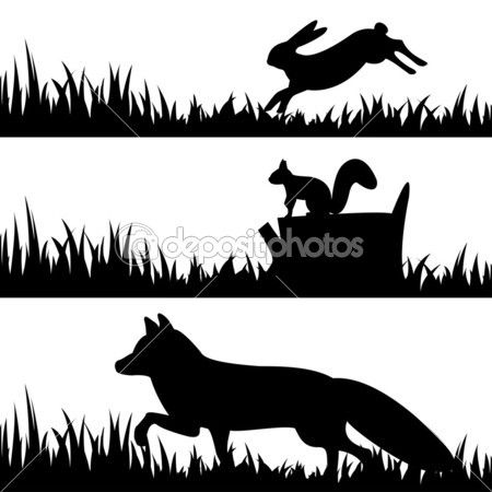 450x450 Set Silhouettes Of Animals In The Grass. Silhouettes 2