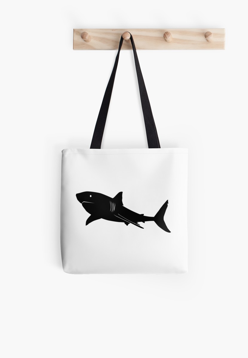 831x1200 Great White Shark Silhouette (Black) Tote Bags By