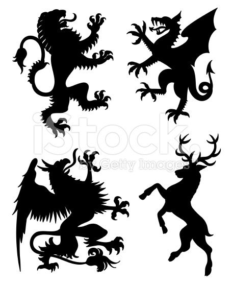 457x556 Lion, Dragon, Griffin And Stag. Vector Art