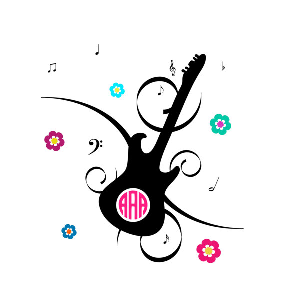 570x614 Flourish Guitar Svg Monogram Frame Files Flower Treble Clef Guitar