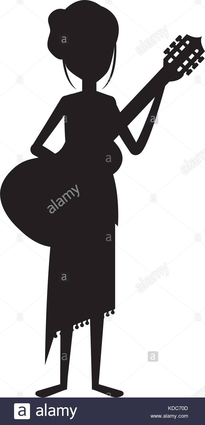 670x1390 Hippie Woman Playing Guitar Silhouette Vector Illustration Design
