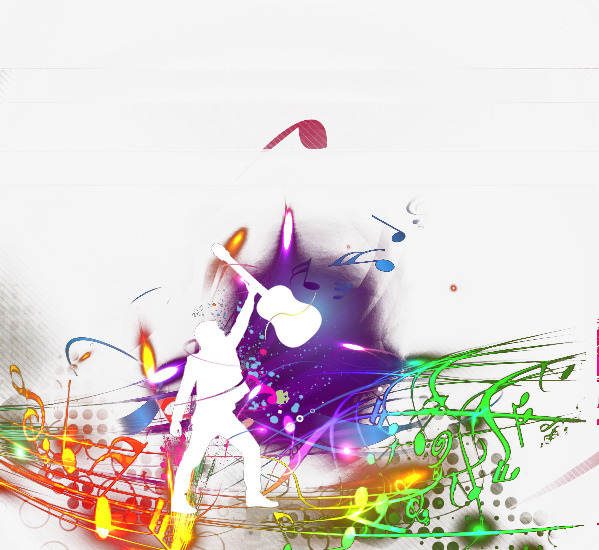 599x550 Colorful Music, Guitar, Silhouette Figures, Colorful Png Image