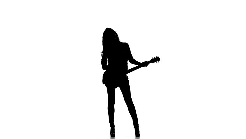 852x480 Silhouette Of A Young Girl Dancing With Electric Guitar On A White