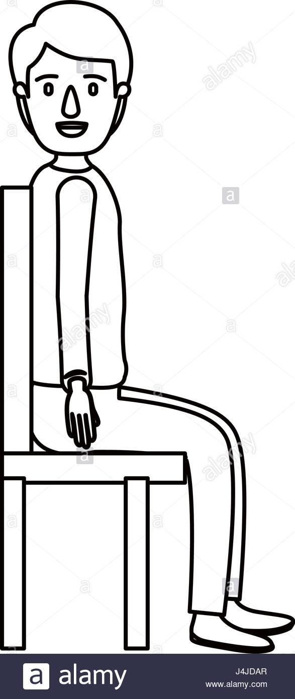 587x1390 Silhouette Cartoon Full Body Guy Sit In A Chair Looking To Side