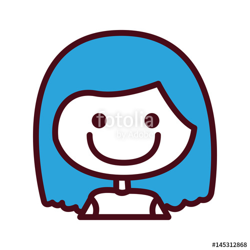 500x500 Hand Drawing Silhouette Half Body Girl With Blue Short Hair Vector