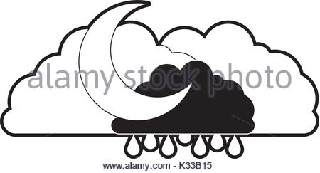 450x243 Clouds With Rain And Half Moon In Sketch Silhouette On White Stock