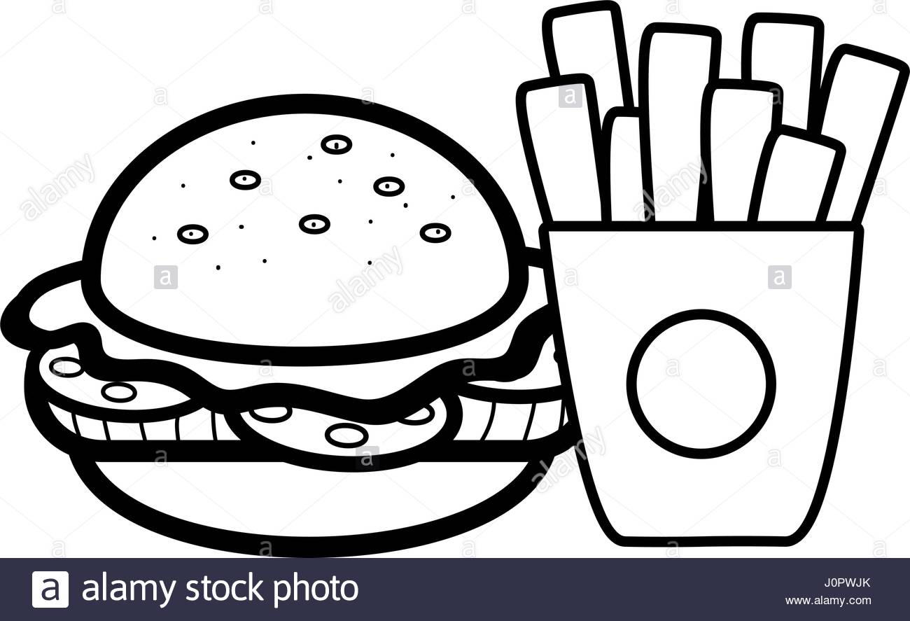 1300x887 Silhouette Hamburger And Fries French Food Icon Stock Vector Art