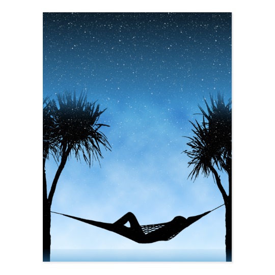 540x540 Tropical Hammock Blue Sky Silhouette Design Postcard
