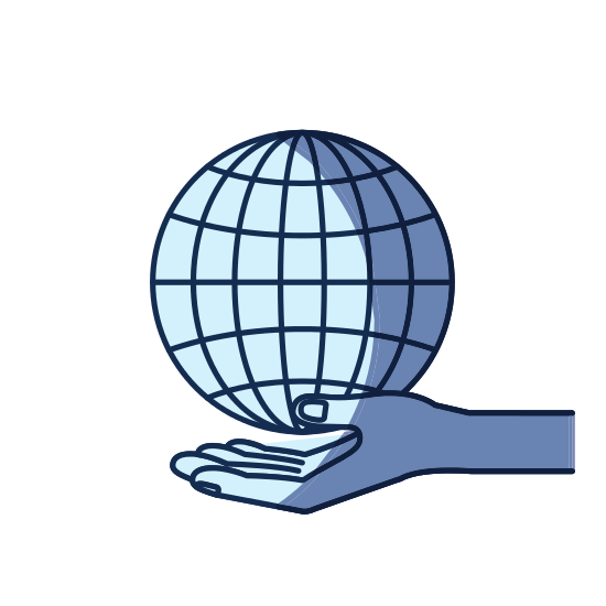550x550 Blue Color Silhouette Shading Of Hand Palm Giving A Globe Chart