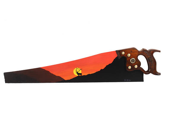 570x407 Hand Painted Disston Hand Saw Elk Silhouette
