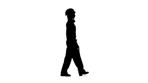 590x332 Engineer Girl Carries In A Hand Saw For Its Builders. Silhouette