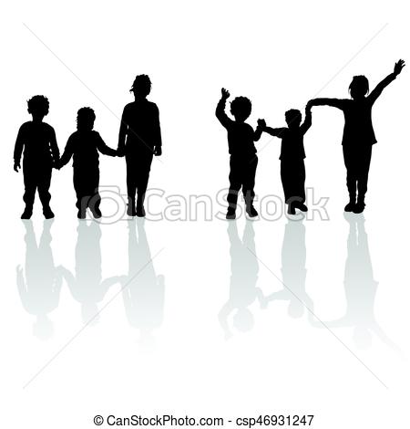 450x470 Children Holding Hands Black Silhouette With Shadow Eps Vector