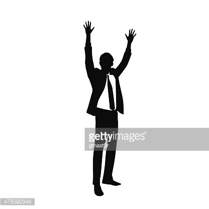416x416 Business Man Silhouette Excited Hold Hands Up Premium Clipart