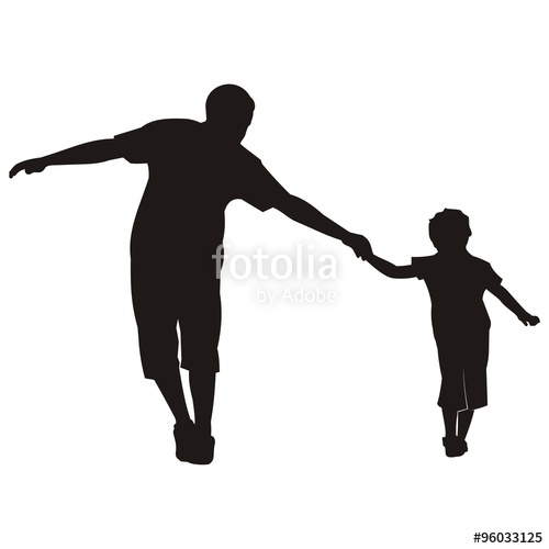 500x500 Happy Family Walking Black Silhouette Vector Stock Image