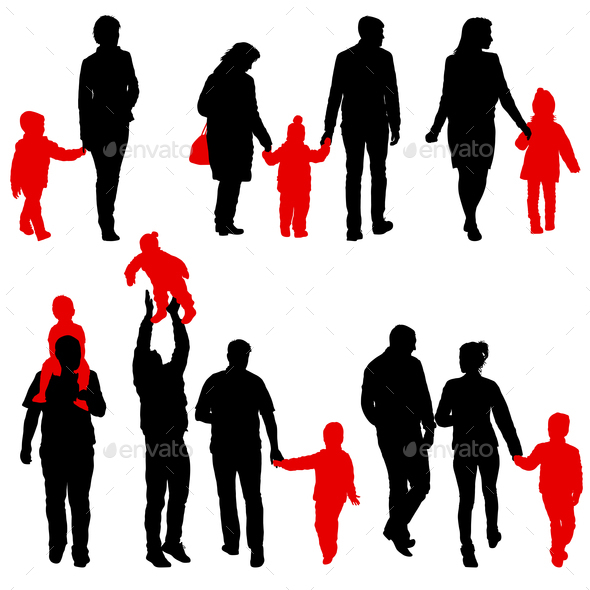 590x590 Set Silhouette Of Happy Family On A White Background Stock Photo