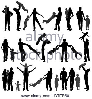 300x320 Collect Vector Silhouette Happy Family With Child On Walk Stock