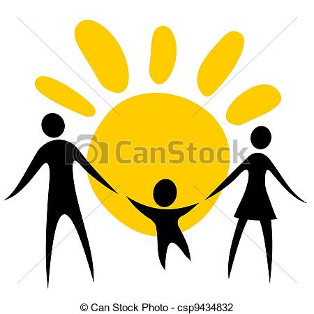450x450 Family Symbol. Happy Family Silhouettes On A Sun Background. Clip