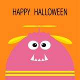 160x160 Happy Halloween Card. Funny Monster Head Silhouette With Fang